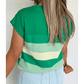 Celestia Green Stripe Mixed Print Crew Neck Cap Sleeve T Shirt