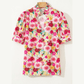 Paxie Pink Floral Frilled V Neck Puff Short Sleeve Blouse
