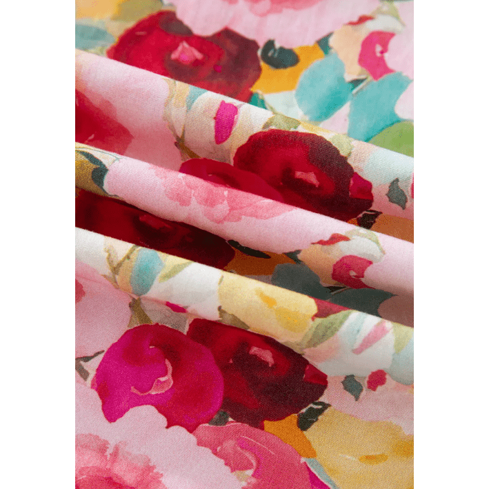 Paxie Pink Floral Frilled V Neck Puff Short Sleeve Blouse