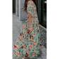 Penelope Green Fiery Floral Print Frilled V Neck Short Sleeve Maxi Dress
