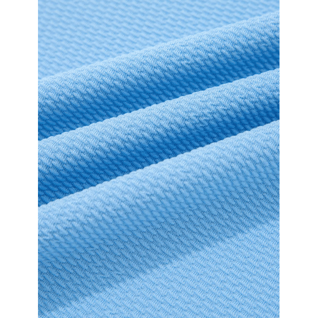 Jenissa Light Blue Round Neck Textured Contrast Floral Bubble Sleeve Blouse