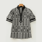 Glinda Black Geometric Print Contrast Scallop Color Block Patchwork Short Sleeve Blouse
