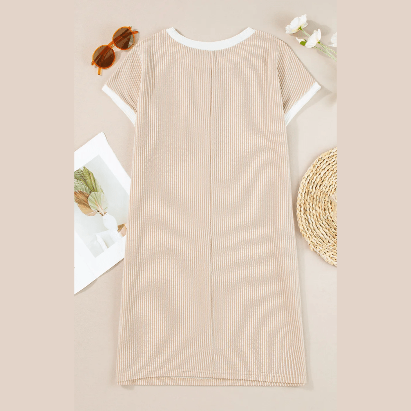 Clea Twisted Ribbed Color Block Trim T Shirt Shift Dress