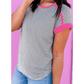 Lorinda Pink Stripe Contrast Trim Round Neck Summer T Shirt