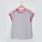 Lorinda Pink Stripe Contrast Trim Round Neck Summer T Shirt