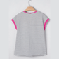 Lorinda Pink Stripe Contrast Trim Round Neck Summer T Shirt