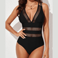 Ashlea Black Solid Mesh One Piece Swimsuit