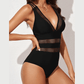 Ashlea Black Solid Mesh One Piece Swimsuit