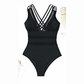 Ashlea Black Solid Mesh One Piece Swimsuit