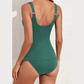 Farina Green Ruched U Neck Ribbed Tankini