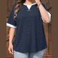 Jannel Blue Stripe Contrast Trim Plus Size Ribbed T Shirt
