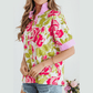 RTS Pink Flower Print Striped Trim Frilled Collar Short Sleeve Shirt