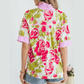 RTS Pink Flower Print Striped Trim Frilled Collar Short Sleeve Shirt
