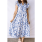 RTS Blue Ruffled Short Sleeve Tiered Floral Midi Dress