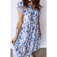 RTS Blue Ruffled Short Sleeve Tiered Floral Midi Dress