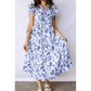 RTS Blue Ruffled Short Sleeve Tiered Floral Midi Dress