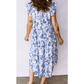 RTS Blue Ruffled Short Sleeve Tiered Floral Midi Dress