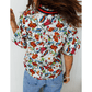 RTS Contrasted V Neckline Floral Puff Short Sleeve Blouse