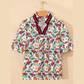 RTS Contrasted V Neckline Floral Puff Short Sleeve Blouse