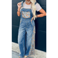 RTS Blue Floral Patchwork Bib Denim Wide Leg Overalls