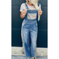 RTS Blue Floral Patchwork Bib Denim Wide Leg Overalls