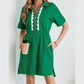 Melony Green Contrast Patchwork Half Zip Elastic Waist Short Sleeve Mini Dress