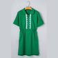 Melony Green Contrast Patchwork Half Zip Elastic Waist Short Sleeve Mini Dress