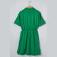 Melony Green Contrast Patchwork Half Zip Elastic Waist Short Sleeve Mini Dress