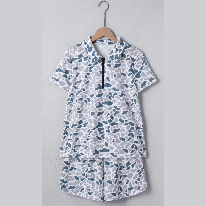 Celine Abstract Patterned Polo Collar T Shirt and Shorts Set