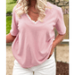 Shea Pink Lacy V Neckline Short Sleeve Sweater