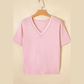 Shea Pink Lacy V Neckline Short Sleeve Sweater