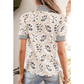 Tate Floral Print Striped Patchwork Button Neck Short Sleeve Blouse