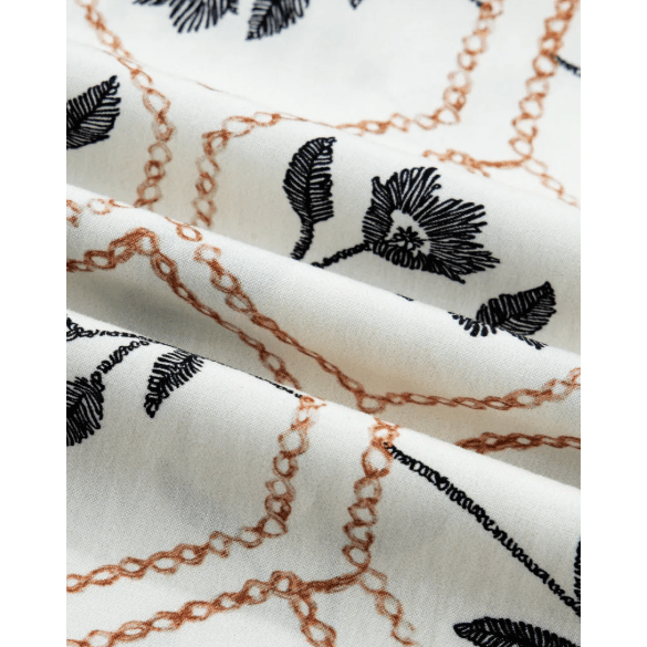 Tate Floral Print Striped Patchwork Button Neck Short Sleeve Blouse