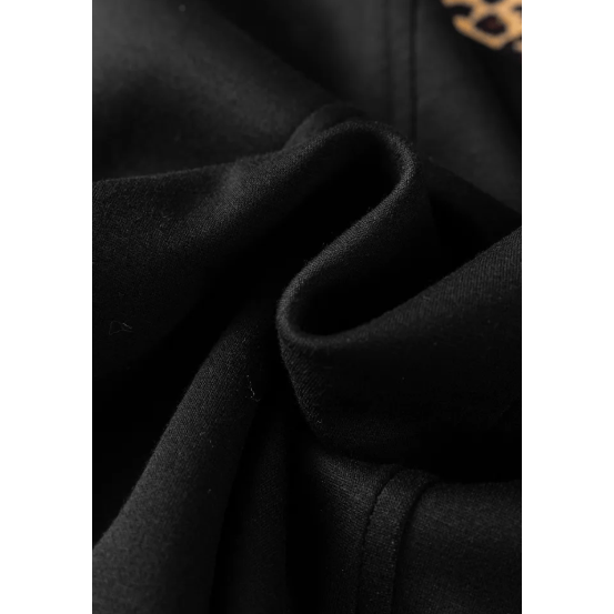 Jacklyn Black Leopard Patchwork Zip Collared Short Puff Sleeve Shift Mini Dress