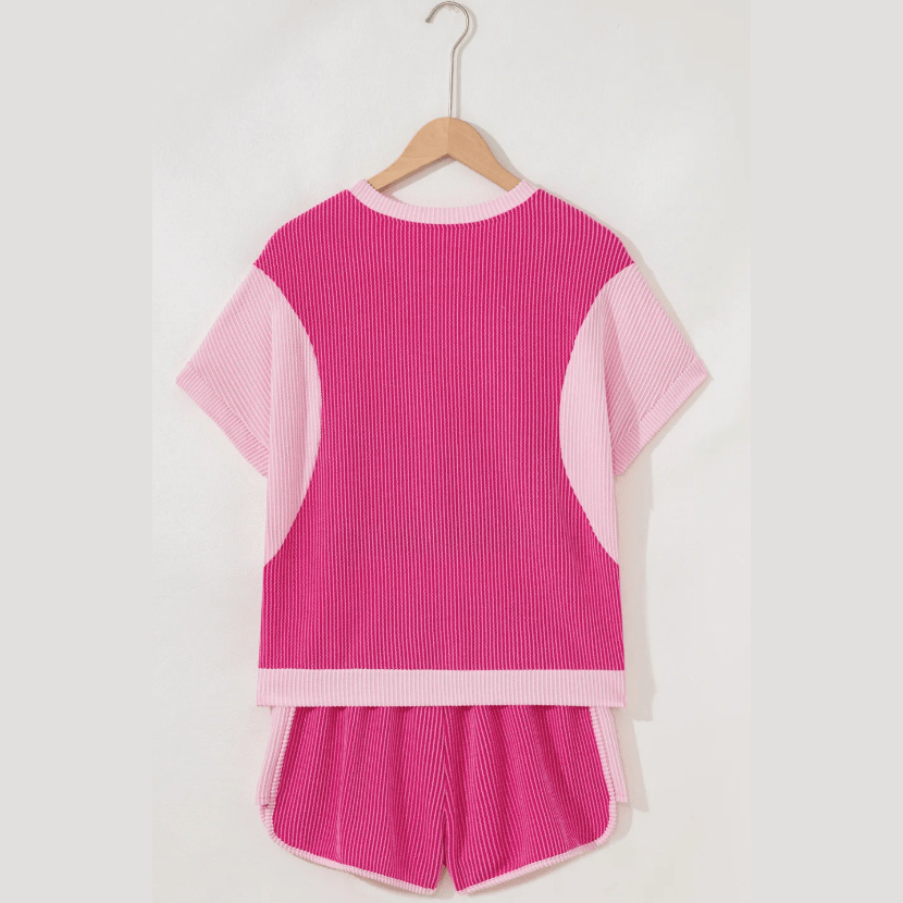 Norma 3D Spiral Ribbed Texture 2 Tones Patchwork Short Set