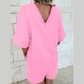 Gessi Pink Raw Edge Half Sleeve Pocketed Loose Romper
