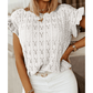 Dayana White Ruffle Short Sleeves Cable Knit Textured Top