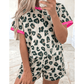 Liz Leopard Print Contrast Trim Top Loose 2pcs Short Set