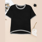 Roxi Black Contrast Striped Trim Round Neck Half Sleeve Sweater