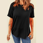 Valeria Black Casual Plain Crew Neck Tee