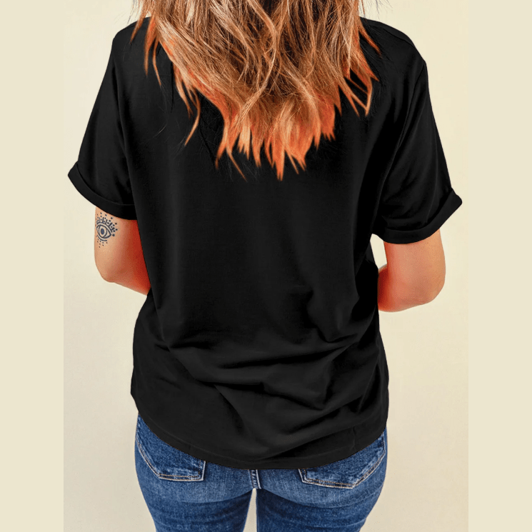 Valeria Black Casual Plain Crew Neck Tee