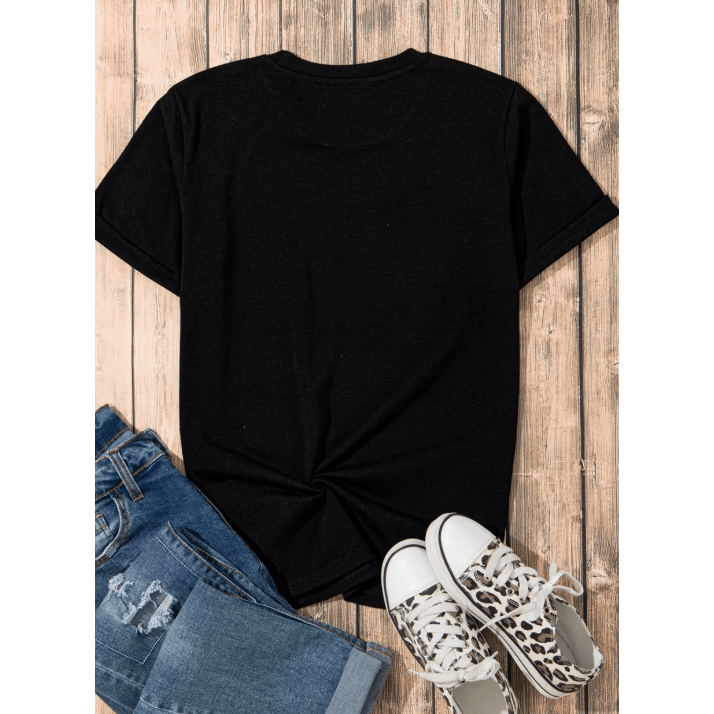 Valeria Black Casual Plain Crew Neck Tee