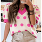 Lauri Hot Pink Polka Dot Puff Short Sleeve Sweater