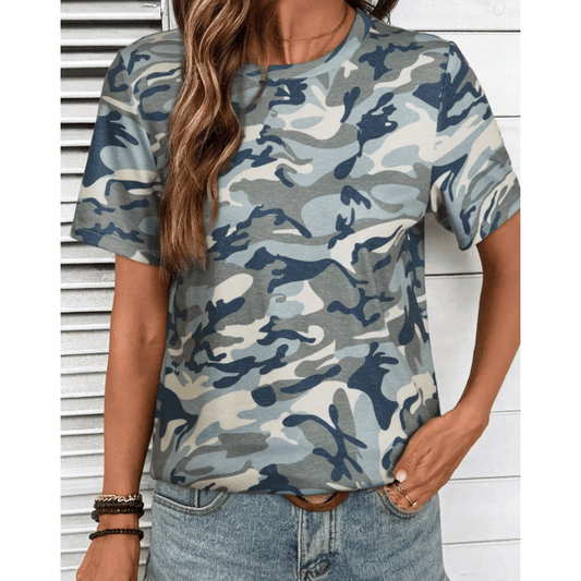 Tracey Green Camouflage Print Crew Neck T Shirt