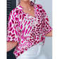Birdie Leopard Print V Neck Puffy Half Sleeve Blouse