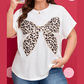 White Plus Size Leopard Bow Embroidered Patch Casual T Shirt