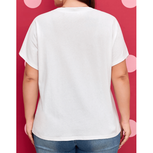 White Plus Size Leopard Bow Embroidered Patch Casual T Shirt