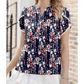 Julia Floral Print Half Button Lace Trim Petal Sleeve Blouse