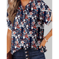 Julia Floral Print Half Button Lace Trim Petal Sleeve Blouse