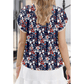 Julia Floral Print Half Button Lace Trim Petal Sleeve Blouse